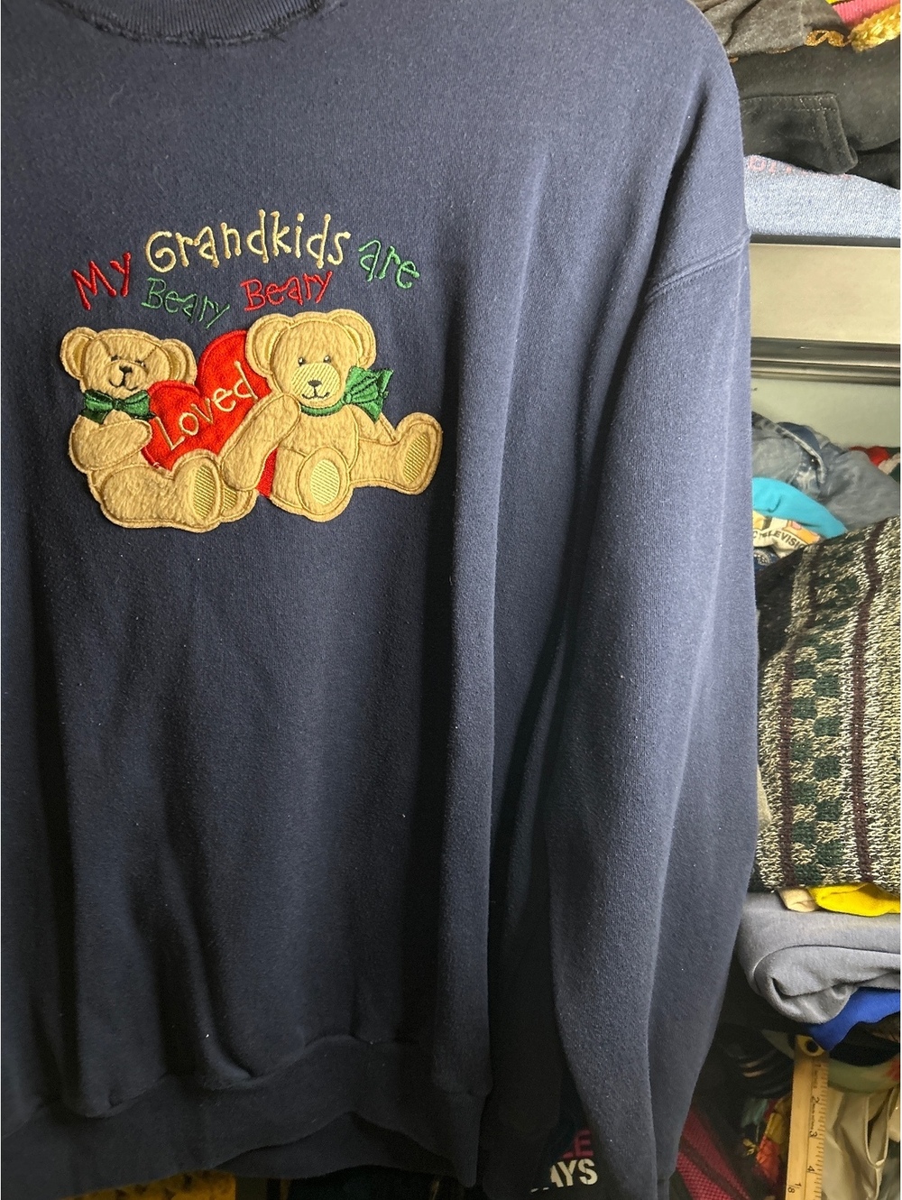 MG Sportswear XL Navy Blue Sweatshirt with Embroidered Grandkids Design